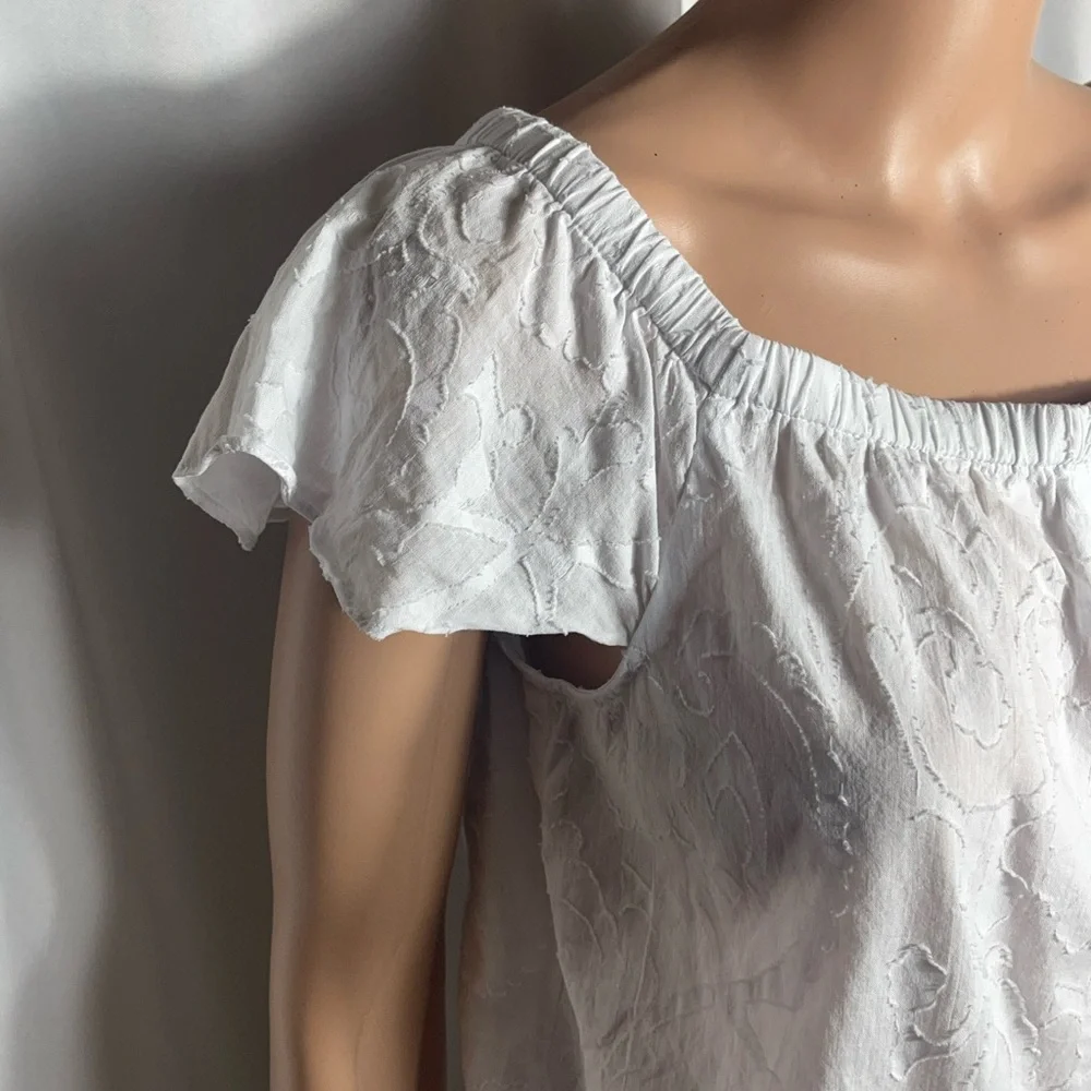 Laundry By Shelli Segal White Textured Cotton Blouse Flutter Sleeve Small - Picture 4 of 11